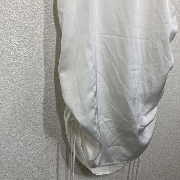 LEAU Dress Womens Small White Satin Cowl Neck Ruched Drawstring Slip Tie Straps - Picture 14 of 16